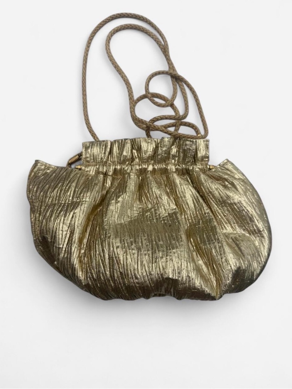 Gold Metallic Drawstring Wristlet Clutch